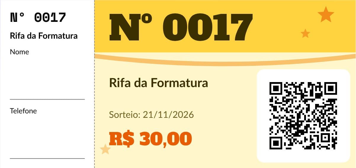 Modelo de rifa numerada com canhoto, preenchido com um evento de exemplo