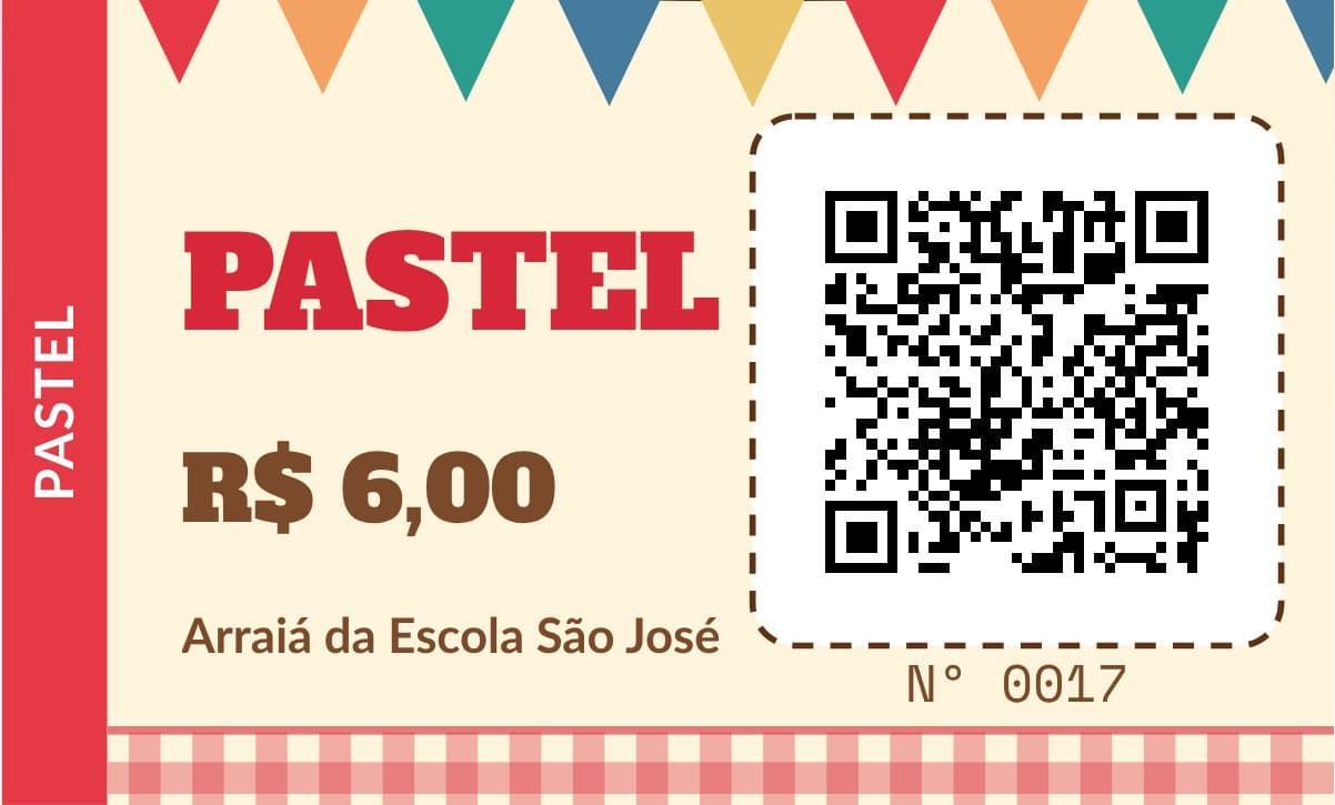 Modelo de ficha de festa junina, preenchido com um evento de exemplo